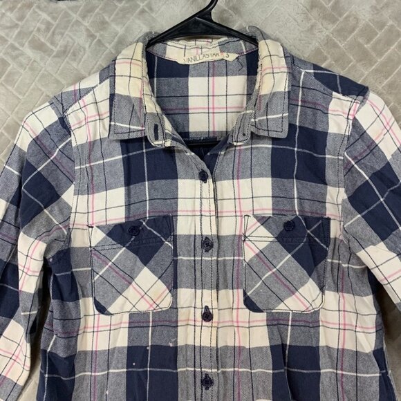 Vanilla Star Womens S Flannel Shirt Blue Plaid Long Sleeve Button Front Western - Picture 2 of 16